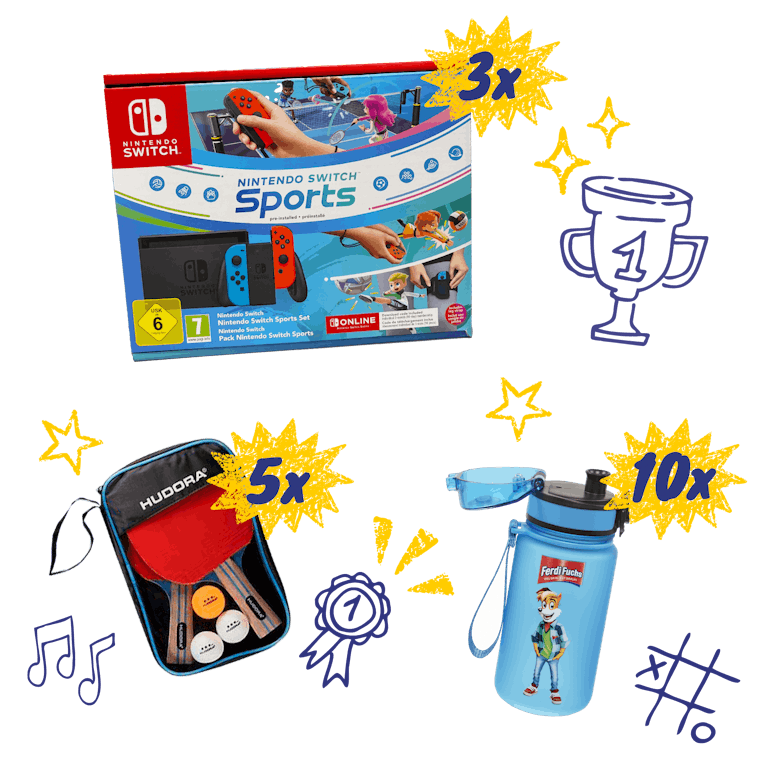 toggo - 3x Nintendo Switch Sports Bundle, 5x je ein Tischtennisballset, 10x je eine Ferdi Fuchs Trinkflasche