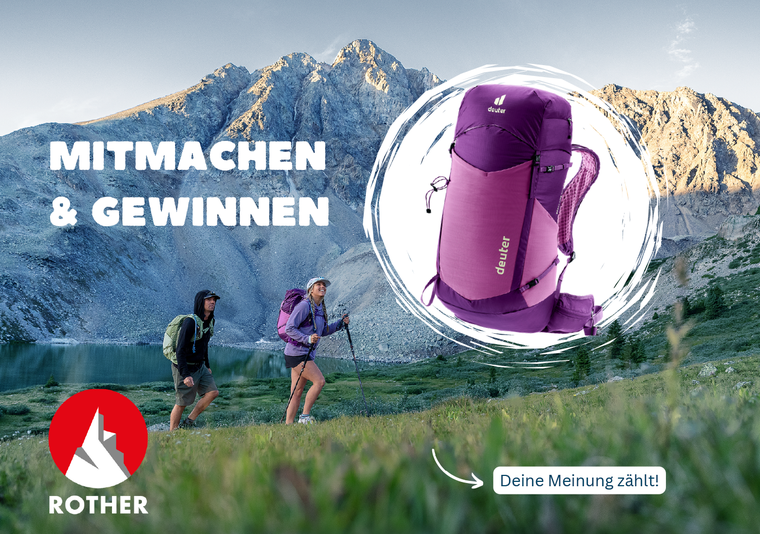 Bergverlag Rother - einen hochwertigen Speed Lite Pro 25 Rucksack von DEUTER und einen Rother Wanderführer deiner Wahl.