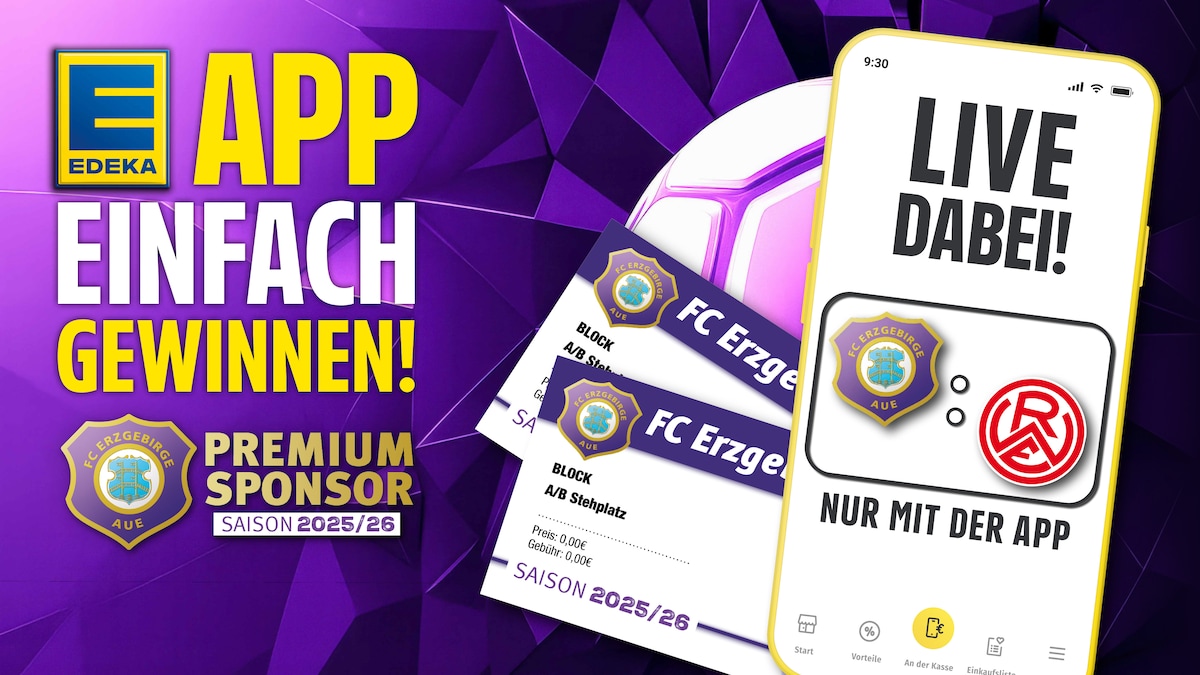 Edeka - 4 VIP-Tickets für "Erzgebirge Aue gegen Rot-Weiß Essen" in Aue-Bad Schlema am 04.10.2025 (Nordbayern-Sachsen-Thüringen)
