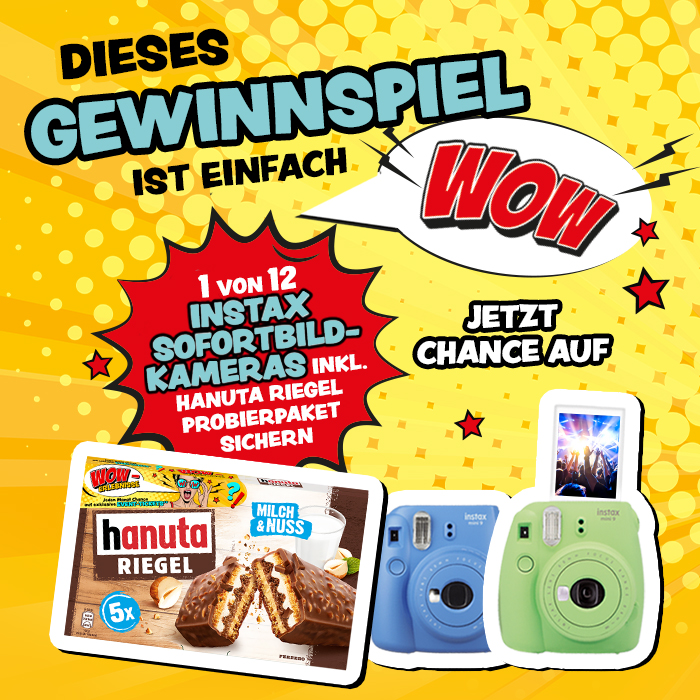 Ferrero - 12 x  1x instax Mini 9 Sofortbildkameras + 1x hanuta Riegel Probierpaket