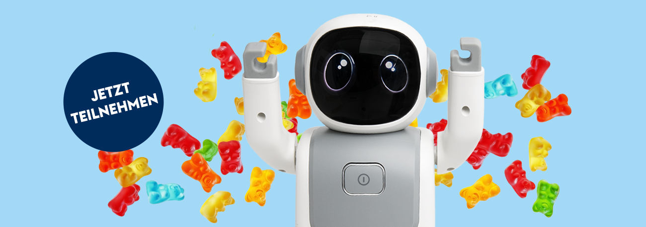 Flyeralarm - 5 x Tanzender Roboter mit Lautsprecher, 1 x 1.750 Trolli vegane Gummibärchen