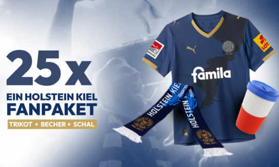 Glüxmagazin BW - 25 x Fanpaket Holstein Kiel (Trikot, Becher, Schal)