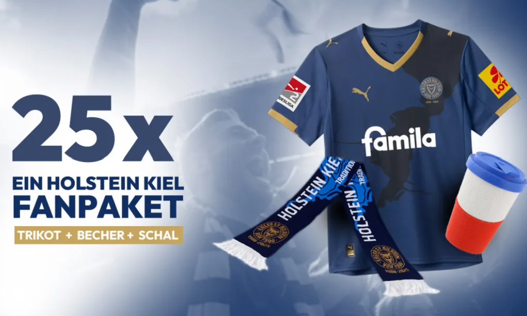 Glüxmagazin BW - 25 x Fanpaket Holstein Kiel (Trikot, Becher, Schal)