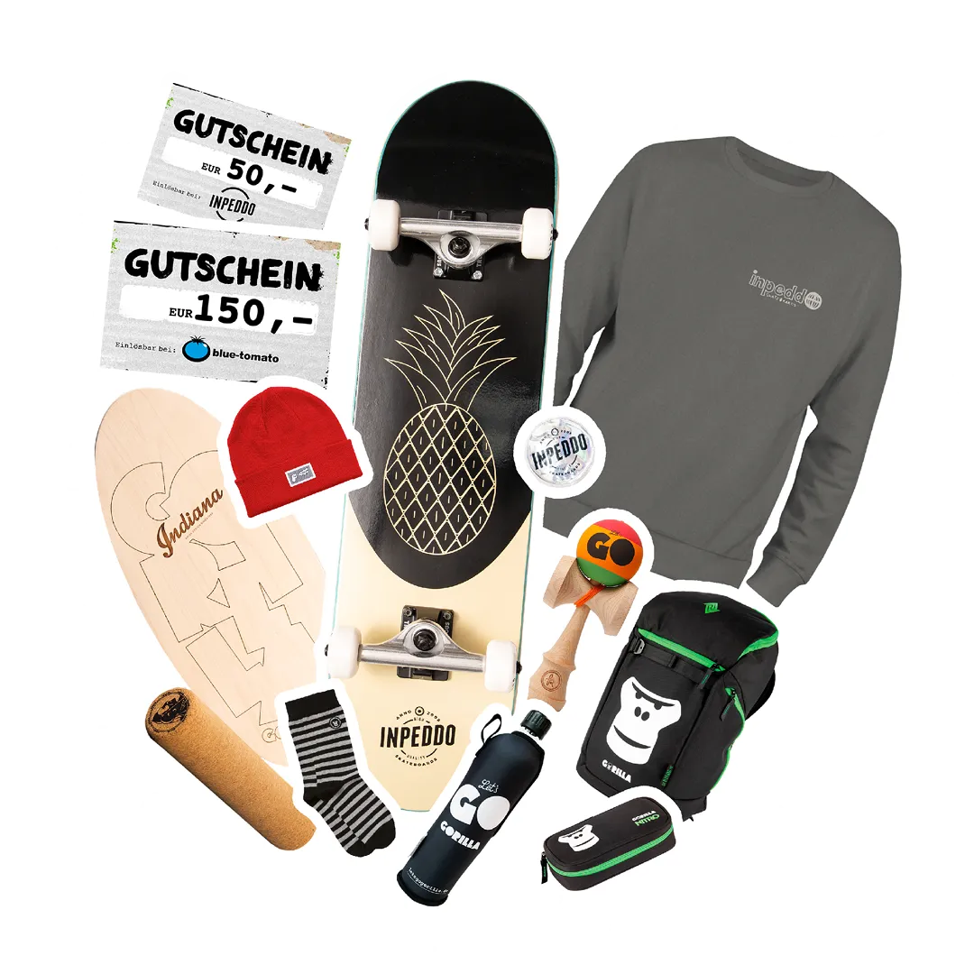 Gorilla - Skateboard-Set mit Streetskateboard, Skatewachs und vieles mehr (von 9 bis 25)
