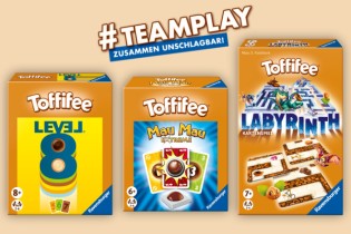 happy Spots - 3 Spiele-Bundles kit MauMau Labyrinth und Level 8, jeweils in der in der Toffifee-Edition,owie einer Packung Toffifee