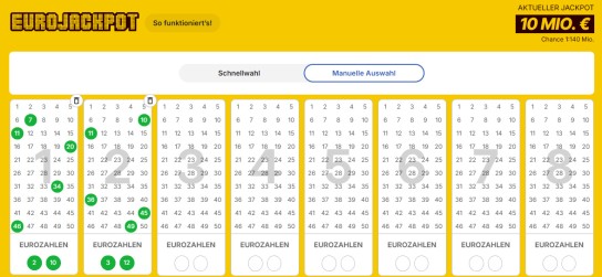 Lotto24: 10 Mio. € im Eurojackpot - 2 Felder für 0,20 € statt 5,20 € (Neukunden)