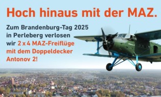 Märkische Allgemeine - 2 Rundflüge mit dem Doppeldecker Antonov über Perleberg, Wittenberge und die Elbe am 13.09 am Flugplatz Perleberg