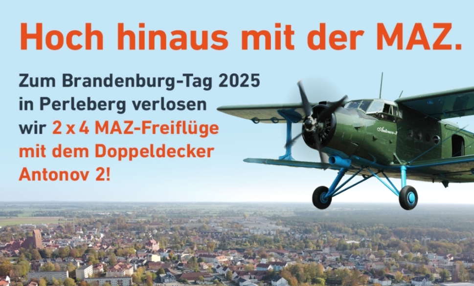 Märkische Allgemeine - 2 Rundflüge mit dem Doppeldecker Antonov über Perleberg, Wittenberge und die Elbe am 13.09 am Flugplatz Perleberg