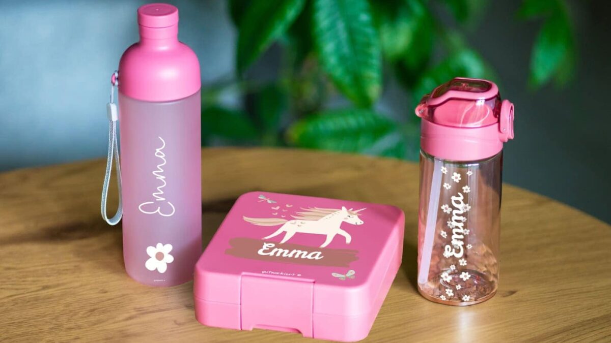 München mit Kind - fünf personalisierte Lunchsets bestehend aus einer Trinkflasche und Brotdose