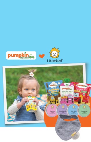 Pumpkin Organics - eins von drei Paketen mit gemüsigem Snackgutschein von Pumpkin Organics und einem Startklar-Special Set von Löwenkind.