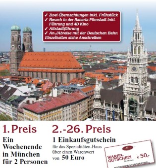 Spezialitäten Haus - 1x Ein Wochenende für 2 Personen in München, 25x 50 € Einkaufsgutschein für das Spezialitäten-Haus