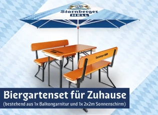Starnberger Brauhaus - Biergartenset für zuhause mit Sonnenschirm und Balkon-Biertischgarnitur