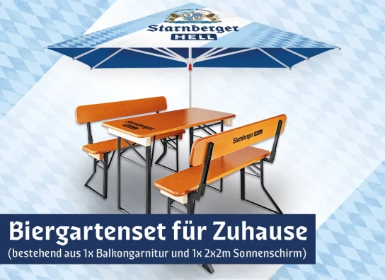 Starnberger Brauhaus - Biergartenset für zuhause mit Sonnenschirm und Balkon-Biertischgarnitur