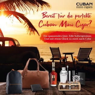 Tabac Benden - Hauptpreis: 1x Reise für zwei nach Cuba, Cocktail-Set, Lederaccessoiresuvm