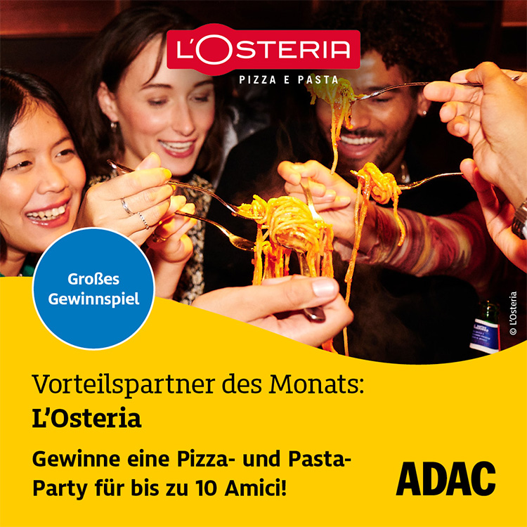 ADAC Nordrhein - L'Osteria: Pizza-/Pasta-Party für 10 Amici in einem Restaurant nach Wahl (3-Gänge-Sharing-Menü + Getränkeauswahl)