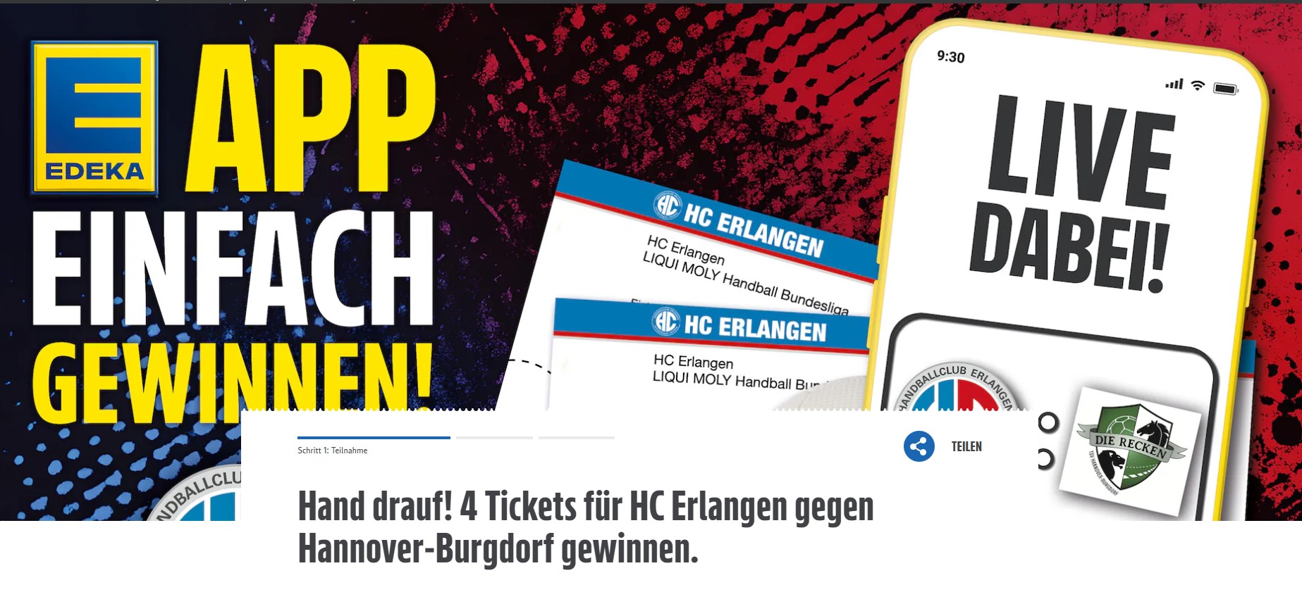 Edeka - 2x4 VIP Karten inkl. 2x2 Parkscheine und 32x4 Karten für das Heimspiel des HC Erlangen gegen Hannover Burgdorf am 10.02.2026