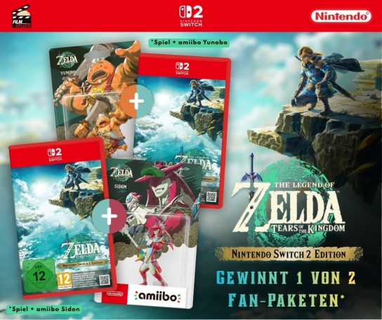 filmspleen - 1 von 2 Fan-Paketen bestehend aus je einmal „The Legend of Zelda: Tears of the Kingdom“ für die Nintendo Switch 2 sowie amiibo Yunobo oder Sidon2