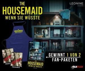 filmspleen - 1 von 2 Fan-Paketen von „ HOUSEMAID – WENN SIE WÜSSTE“ bestehend aus je 2 Freikarten*, einer Kochschürze und dem Buch zum Film von Freida McFadden (erschienen im Heyne Verlag)