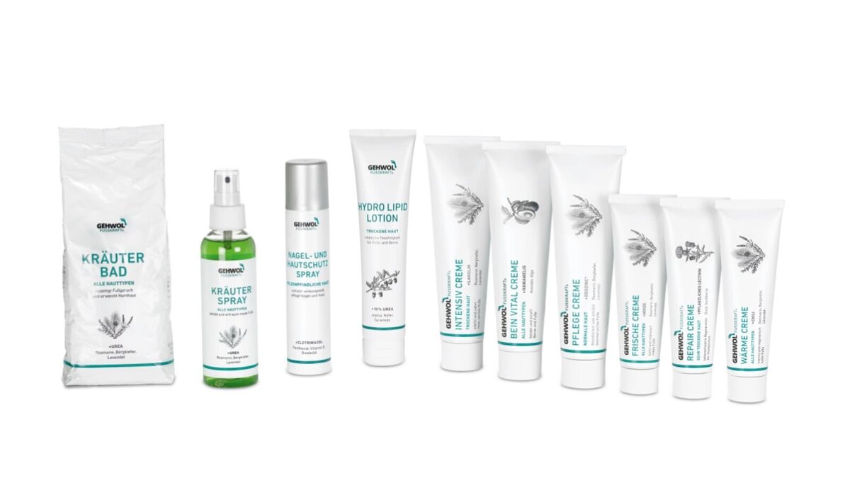 Health and Beauty - dreimal das „Gehwol Fusskraft“-Set von Eduard Gerlach. Es besteht aus zehn Produkten der Linie: Kräuterbad, Kräuterspray, Nagel- und Hautschutzspray, Hydrolipid-Lotion, uvm.
