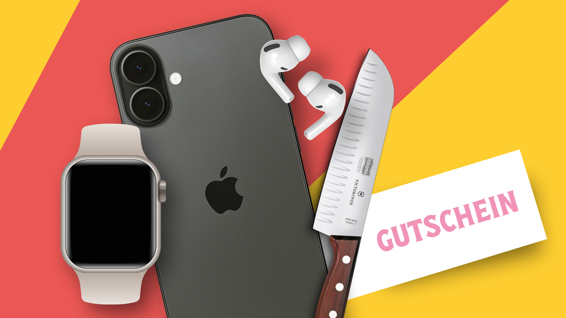 Hilcona - 1x iPhone 17 Pro, 1x Apple Smart Watch, 3x Air Pods Pro 3, 15x Santoku Victorinox Messer, 15x Pfeffermühle, 20x Hilcona Jubiläumskochbuch,15x Tiefkühltragetasche