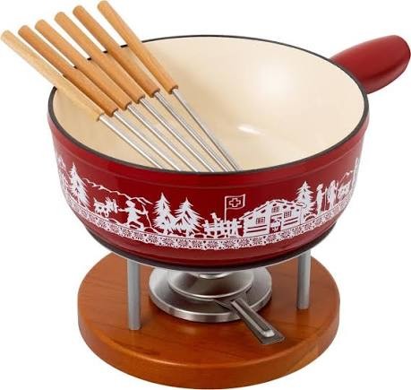 KUHN RIKON - 1 von 3 Käsefondue-Sets INDUKTION GUSSEISEN ALPWEIDE ROT Ø 24 cm