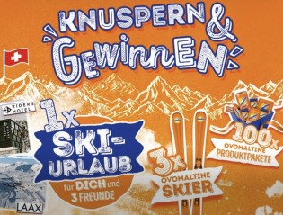 ovomaltine - 5 unvergessliche Wintertage im Freestyle-, Greenstyle- und Lifestyle-Resort LAAX inklusive Übernachtung im einzigartigen Riders Hotel.ein Paar Overmaltive Skier, ein von 100 Produktpaketen