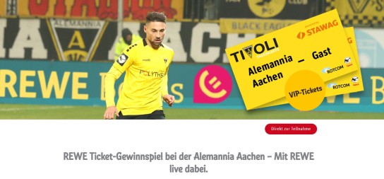 REWE - 1x2 VIP Tickets und 3x2 Public Tickets für ein Heimspiel der Alemannia Aachen (Produktkauf)