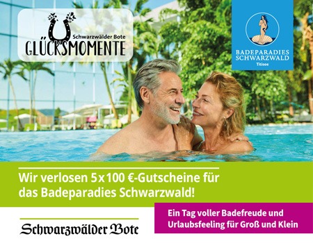 schwabo - 5 x 100 € Gutschein für das Badeparadies Schwarzwald , Einlösbar für Therme, Sauna und Wellness