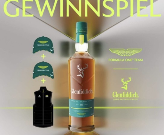 alleswhisky - 1 Flasche Glenfiddich 16 Jahre Aston Martin Formula One Whisky 0,7L1 Original Aston Martin F1-Jacke Grösse XL2 Original Aston Martin Schildkappen mit Logo