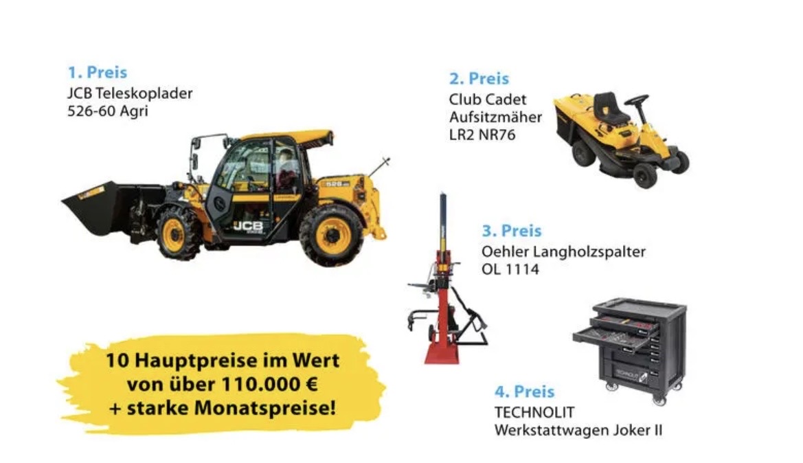 Deutscher Landwirtschaftsverlag - JCB kompakter Teleskoplader 526-60 Agri, Cub Cadet Aufsitzmäher LR2 NR76, Oehler Langholzspalter OL 1114, Technolit Werkstattwagen Joker II uvm.