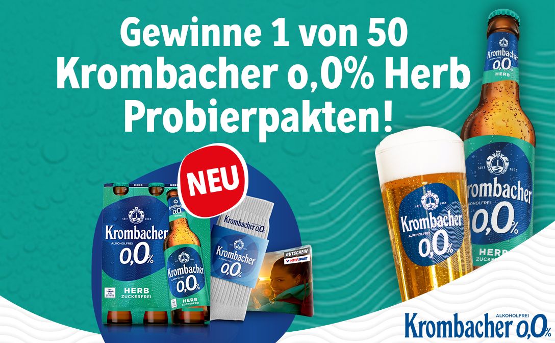 Krombacher: 1 von 50 Krombacher o,0% Herb Probierpaketen gewinnen