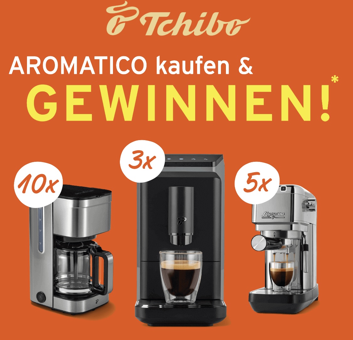 Tchibo - 3x »Esperto mini« Kaffeevollautomat im Wert von je 329 €, 5x Lapressa Siebträgermaschine im Wert von je 249€,10x Let’s Brew Elegant Filterkaffeemaschine im Wert von je 59€