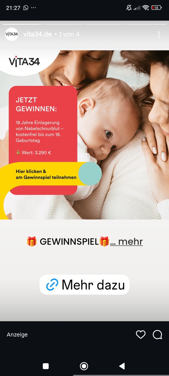 Vita 34 - Einlagerung des Nabelschnurblutes deines Kindes für 18 Jahre