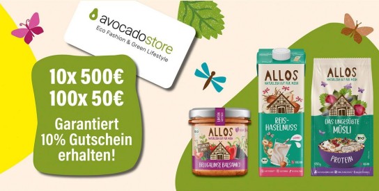 Allos - 10 x 1 Einkaufsgutschein für Avocadostore im Wert von 500 € | 100 x 1 Einkaufsgutschein im Wert von 50 €