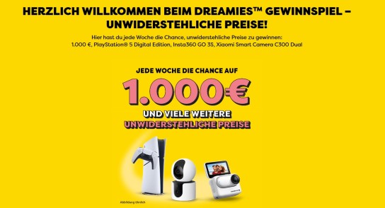 Dreamies - 1x1 1.000 €, 1x1 Playstation 5, 1x1 Instra 360 Go3 S oder 1x1 Xiami Smart Camera wöchentlich (Produktkauf)