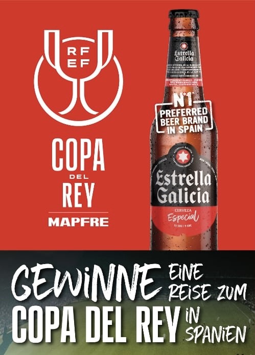 Estrella Galicia - Reise zum Finale der Copa del Rey Hin- und Rückflug für 2 Personen ab einem deutschen Flughafen, Hotelübernachtung(en) gemäß Vorgabe des Spieltermins2 Eintrittskarten für das Copa-del-Rey-Finale 2026