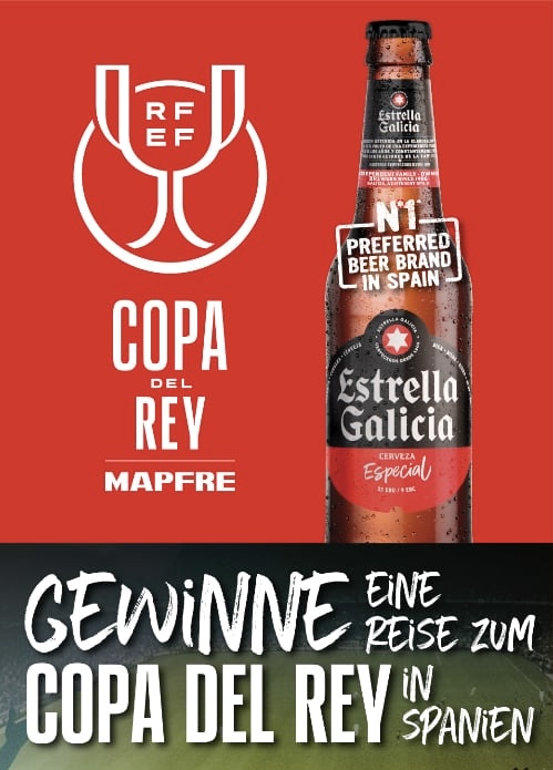 Estrella Galicia - Reise zum Finale der Copa del Rey Hin- und Rückflug für 2 Personen ab einem deutschen Flughafen, Hotelübernachtung(en) gemäß Vorgabe des Spieltermins2 Eintrittskarten für das Copa-del-Rey-Finale 2026