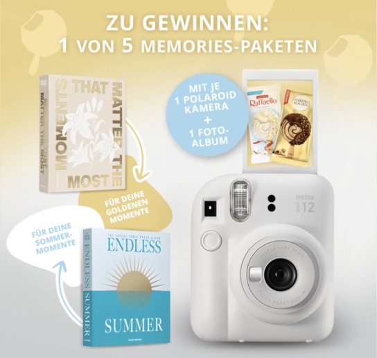 Ferrero - 5 „Memories-Pakete“ mit Fujifilm Instax Mini 12, einem Fujifilm Instax Mini Film DP und Coffee-Table Book