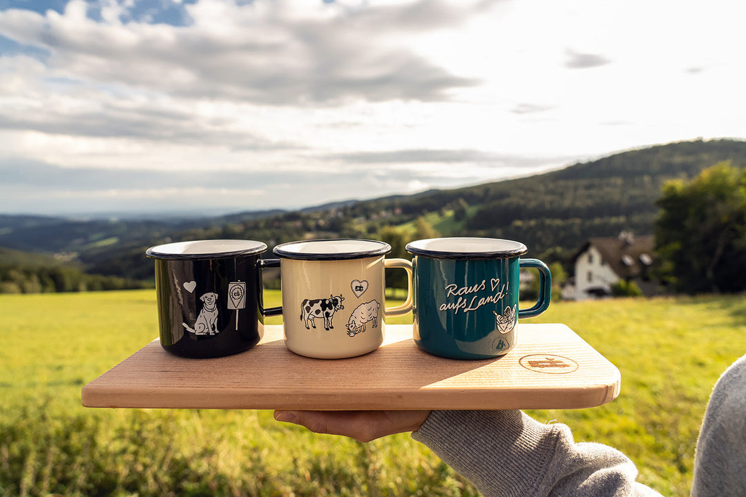 landvergnuegen - 3 Emailletassen im Landvergnügen Design