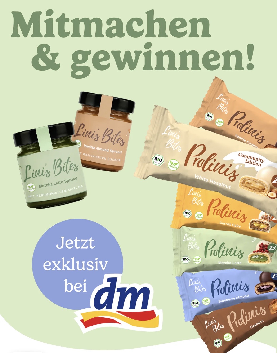 Lini’s Bites - 1 x SMEG Espressomaschine, 1 x 100 € Lini's Bites Gutschein für den Onlineshop, 3 x 50 € dm Gutschein