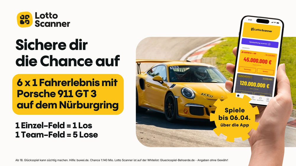 Lotto Scanner: 6x Fahrerlebnis mit einem Porsche 911 GT3 auf dem Nürburgring zu gewinnen