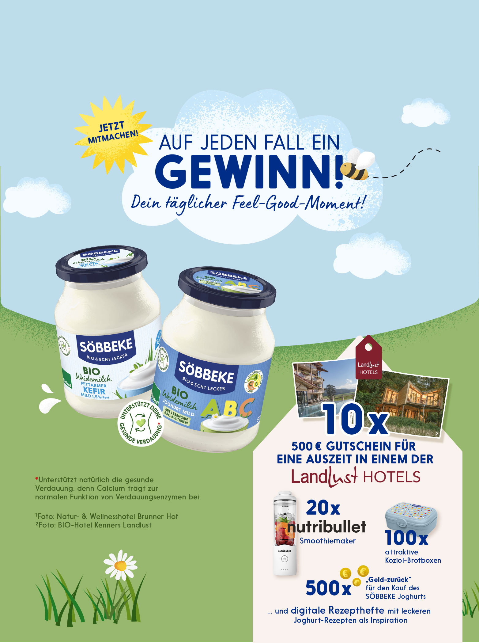 Molkerei Söbbeke - 10x Landlust Wochenende, 20x nutribullet Flex Mixer, 100x koziol Brotboxen, Cashback, Digitales Söbbeke Rezeptheft für Joghurt und Kefir