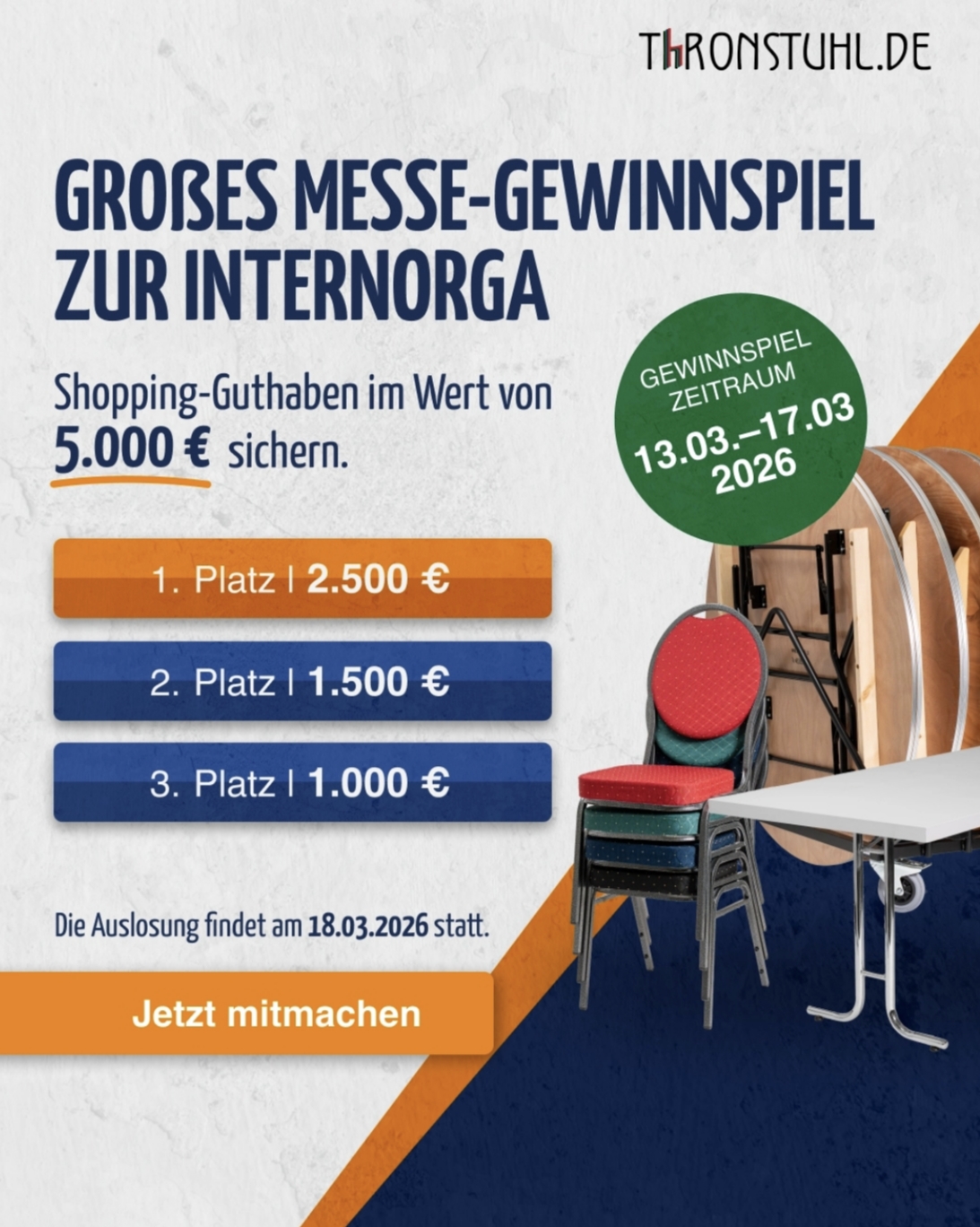 Stapelstuhl - 3 x Gutscheine ( 2500€ ,1500€,1000€ ) für den Onlineshop von Stapelstuhl