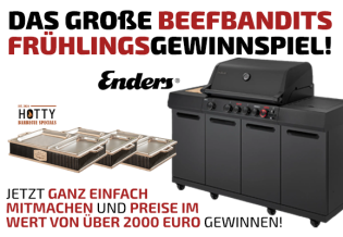 Beefbandits - 1x Enders Uniq 4 IK Kitchen Cruster Shadow, 3x HOTTY Legacy Double Warmhaltesystem, 5x 100 € Gutschein, 10x 50 € Gutschein, 20x 15 € Gutschein