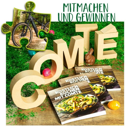 Comte - Jeden Monat 3 hochwertige Kochbücher rund um Genuss und COMTÉ, am Aktionsende 1 E-Mountainbike im Wert von ca. 3.000 Euro.