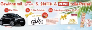 Ferrero - 1 Kfz Fiat 500e, 1 E-Bike-Gutschein über 3.200 € von Lucky Bike, 400 REWE Einkaufgutscheine á 50 €