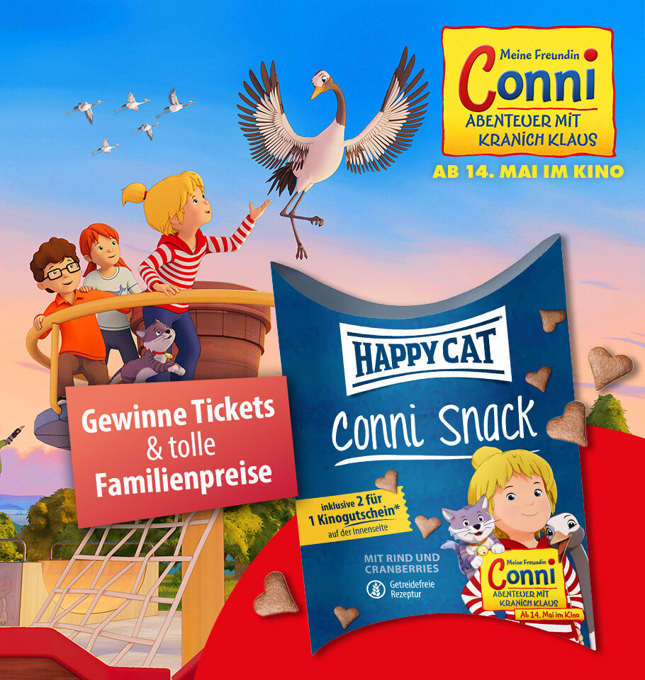happycat - 20x Happy Cat Überraschungspakete mit Conni Sondersnack, 2 × 4 Premierenkarten für den Kinofilm „Conni“ am 10.05. in Hamburg