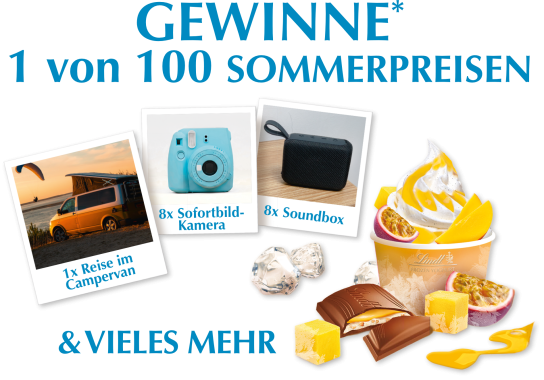 Lindt - 1x Reise im Campervan 8x Sofortbildkamera 8x Soundbox 83x Lindt Schokoladenpaket im Wert von jeweils 30€