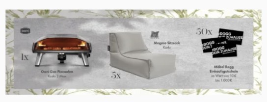 MÖBEL ROGG - 1x Gas Pizzaofen, 5x Sitzsack Gutscheine von 10€ bis 1000€