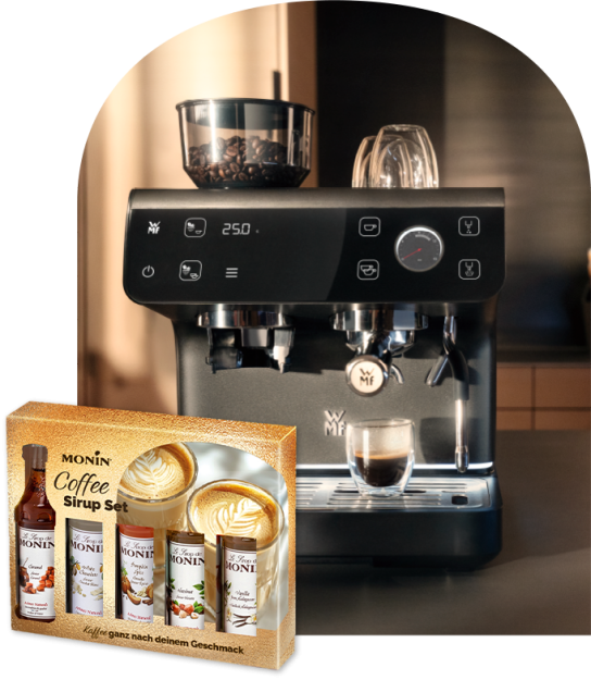 Monin - 5x WMF-Espresso Pro Kaffeemaschine mit MONIN Sirup-Set, 65x MONIN x WMF Kaffee-Pakete
